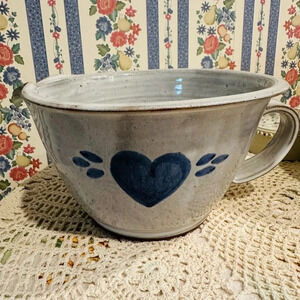 Vintage NC Pottery EggGlaze Blue Heart 1987
Signed Owens Mixing Bowl farmhouse